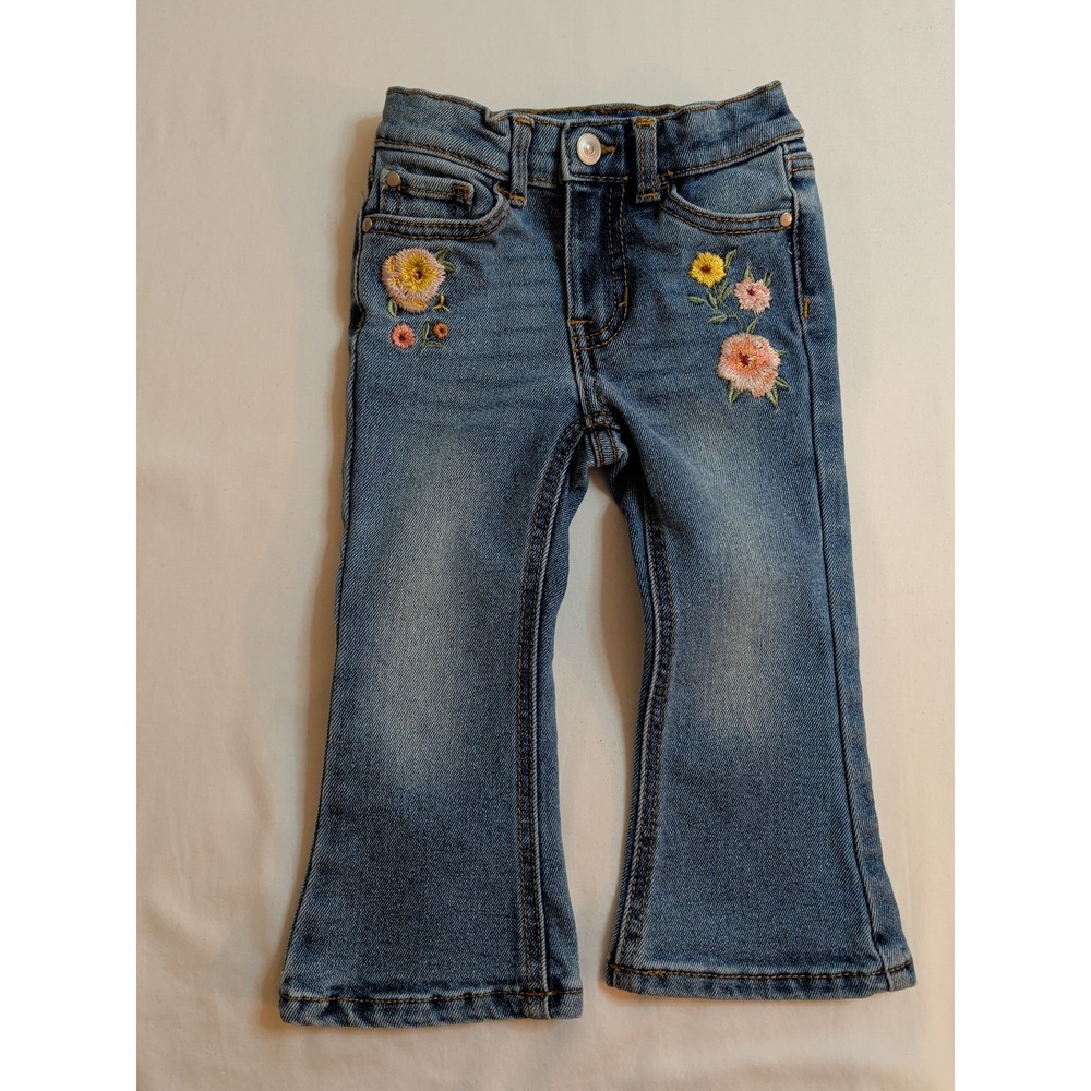 Wonder Nation Girls 2T Medium Wash Floral Embroidered‎ Flare Jeans WA32100078104